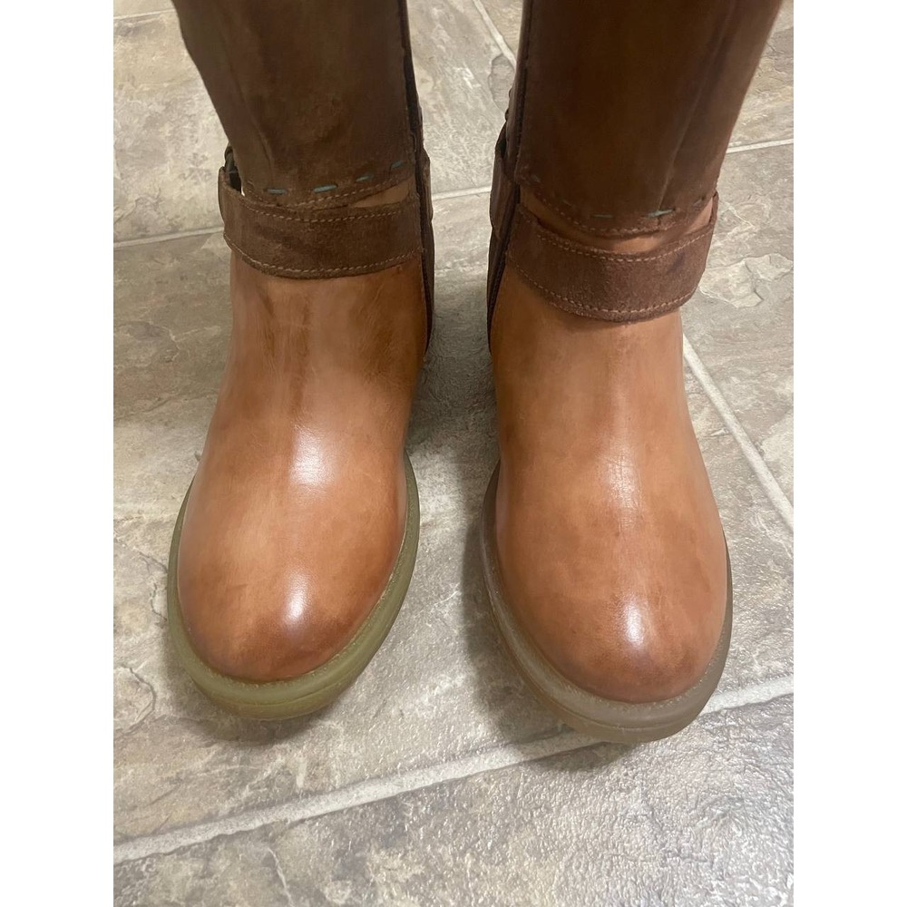 Roan Bed Stu Karolus Riding Boots Womens 6.5 Pecan Leather Harness Moto Side Zip - Picture 4 of 13